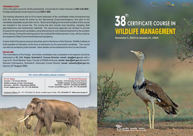 Announcement of 38th Certificate Course in Wildlife Management Nov 1, 2023 - January 31, 2024
