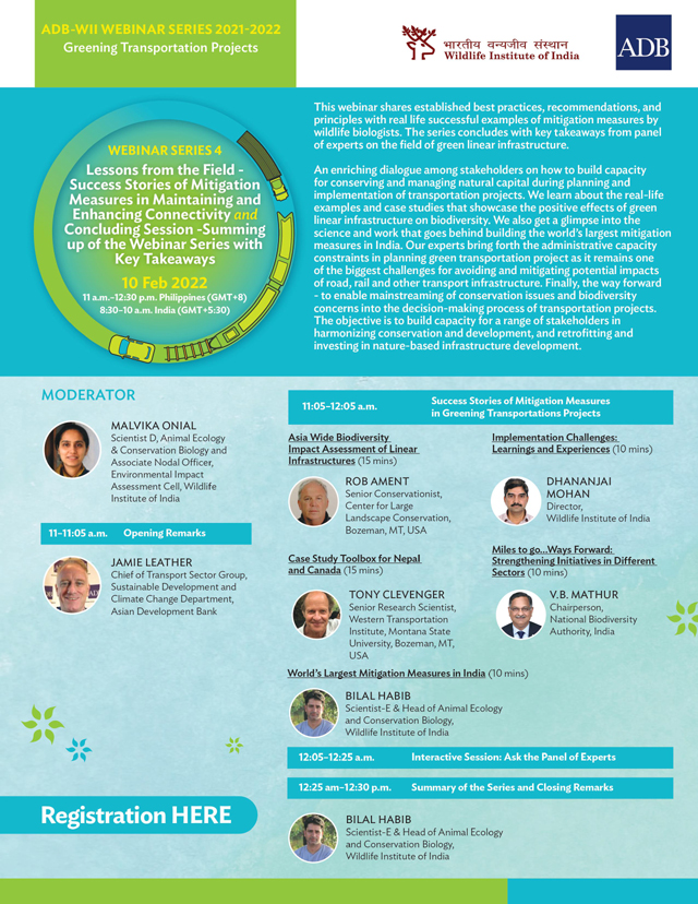 ADB is organizing a Webinar Series on Greening Transportation Projects, 10th Feb 2022 at 08:30 am IST