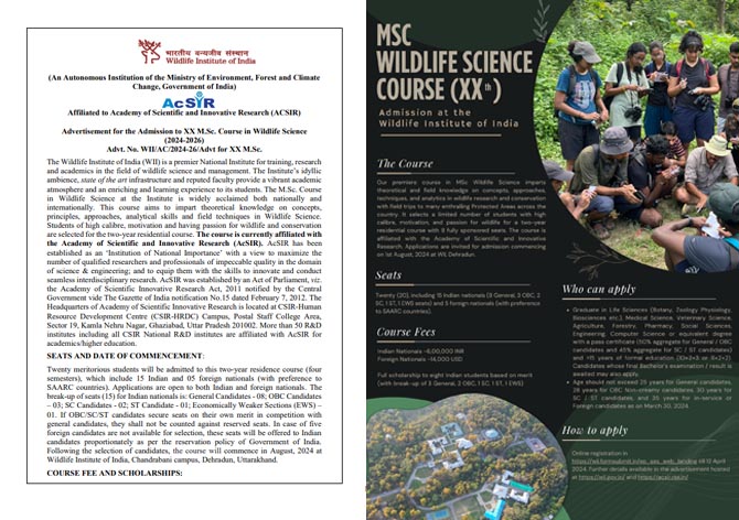 XX MSc course in Wildlife Science for 2024-26
