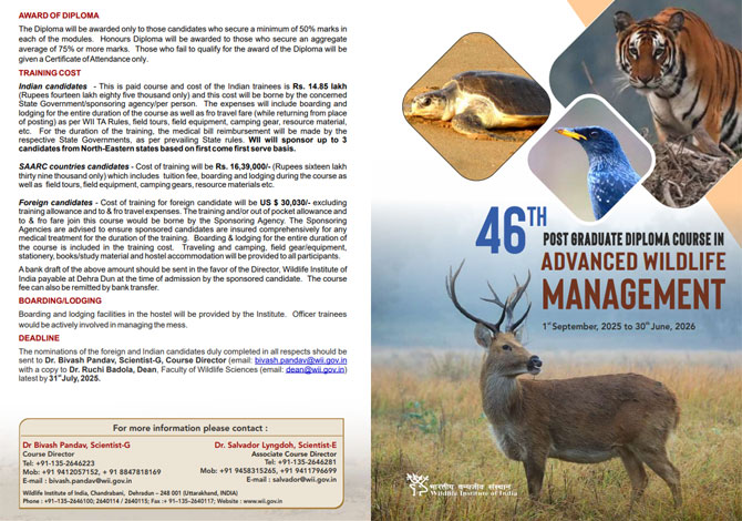 XLVI Post-Graduate Diploma Course in Advanced Wildlife Management